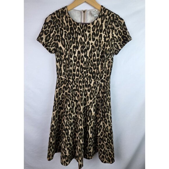 Kate Spade Womens Dress Size 2 Brown Leopard Short Sleeve Fit & Flare Mini Dress - Picture 1 of 15